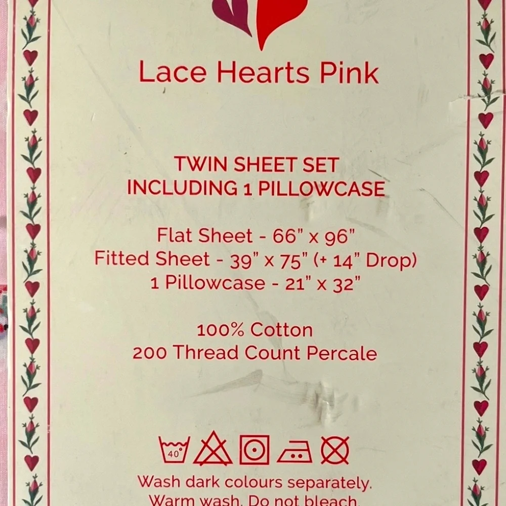 Cath Kidston "Twin Sheet Set in Lace hearts on Pink" NWT - Picture 2 of 7